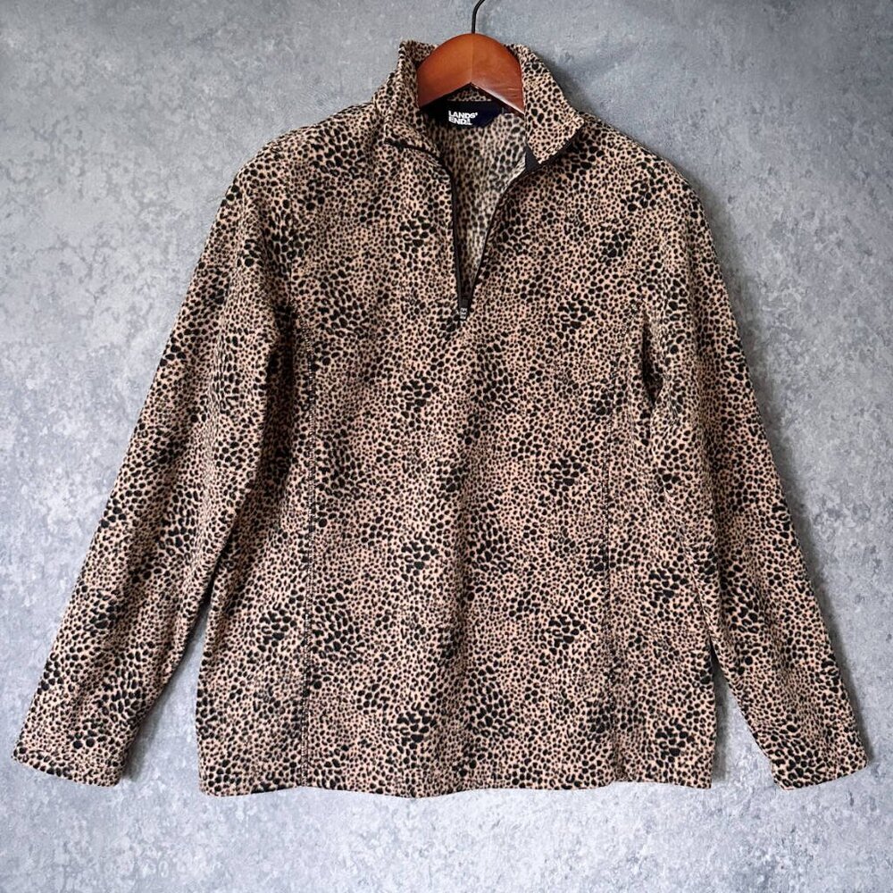 Lands' End Leopard Print Fleece Pullover, Size M (10-12)